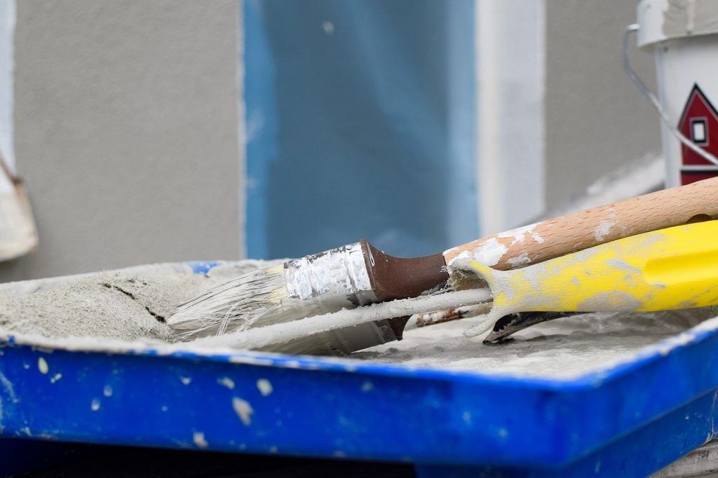 brush, roles, paint, fasadmålning, work, paint the house